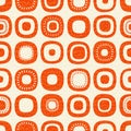 Abstract seamless pattern of rounded squares with random details. Mid-century modern style.