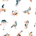 Abstract seamless pattern with sea animals and birds Royalty Free Stock Photo