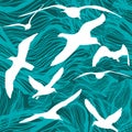 Abstract seamless pattern sea graphic and flying seagulls. Vector illustration Royalty Free Stock Photo