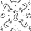 Abstract seamless pattern seahorse coloring for fabric design. Silhouette vector. Nature seaweed marine. Seamless fabric texture.