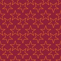 Abstract seamless pattern with shapes of stars on a dark red background. Orderly arrangement of geometric shapes.