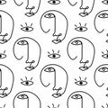 Abstract seamless pattern with sketches of human face and eye. Modern continuous print drawn by hand.