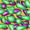 Smooth pebble green and violet stones. Abstract seamless pattern