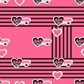 Abstract seamless pattern with stickers and hearts.