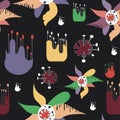 Abstract seamless pattern with strange flowers.