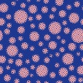 Abstract seamless pattern with textural pink different balls on blue.