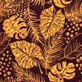 Abstract seamless pattern with tropical leaves. Hand draw texture. Royalty Free Stock Photo