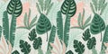 Abstract seamless pattern with tropical leaves. Vector template.