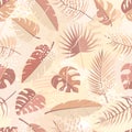 Abstract seamless pattern of tropical palm leaves, jungle Monstera, banana leaves and brush shape. Exotic pastel boho plant, Royalty Free Stock Photo