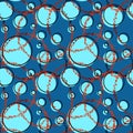 Abstract seamless pattern with turquoise different balls on azure background