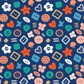 Abstract seamless pattern with various colorful buttons, sewing background, baby and kids theme