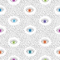 Abstract seamless pattern with watercolor colorful eyes.