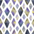 Abstract seamless pattern with watercolor rhombus in violet, yellow, blue and grey colors. Hand painted background with geometric Royalty Free Stock Photo