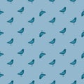 Abstract seamless pattern with zoo ornithology birds little elements. Blue palette artwork Royalty Free Stock Photo