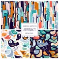 Abstract seamless patterns collection with hand drawn elements