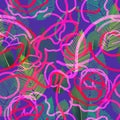 Abstract seamless patterns and knots of bright colored rope. and leaves drawn in the hatching technique. Royalty Free Stock Photo