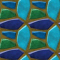 Abstract seamless relief floor pattern with green and blue sharp stones