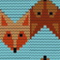 Abstract seamless retro pattern of fox and wolf in line. Knitting. The pattern imitates knitting.