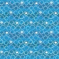 Abstract seamless sea pattern with circles, waves and shells