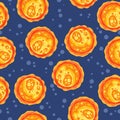 Abstract seamless space pattern background with suns and stars. Solar system planets children wallpaper texture tile. Vector stock Royalty Free Stock Photo