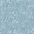 Abstract seamless texture with fish, bubbles.