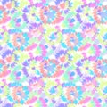 Abstract seamless tie-dye floral pattern textile print. Multicolored festive texture in on white background