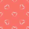 Abstract seamless vector background with hearts in Living Coral color