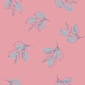 Abstract seamless vector floral print with colorful hand drawn pink wallpaper. Silk or batik square scarf, bandana with blue Royalty Free Stock Photo