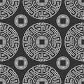 Abstract seamless vector pattern with round geometric shapes, symbols. Tribal pattern