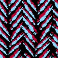 Abstract seamless vertical pattern. Ragged edges line in magenta and turquoise. Fashion trendy pattern on a dark background