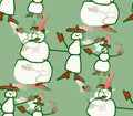 Abstract background seamless winter many snowmen in hats, mittens and shoes