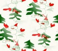 Abstract background seamless winter many snowmen in hats, mittens and shoes