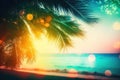 Abstract seascape with palm tree tropical beach background, created with Generative AI technology Royalty Free Stock Photo