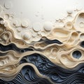 Abstract Seascape With Paper Waves Navy And Beige Artwork