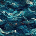 Abstract Seascape With Swirling, Watery Brushstrokes. Seamless Wallpaper Background.. Generative AI