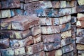 Abstract section of stacked bricks made of mud.
