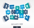 Abstract Security background with connected color puzzles, integrated flat icons. 3d infographic concept with technology, guard