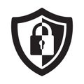 Abstract security vector icon illustration isolated on black background. Shield security icon. Lock security icon. Royalty Free Stock Photo
