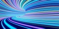 Abstract self-luminous colored lines move fast in the tunnel. 3d