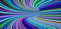 Abstract self-luminous colored lines move fast in the tunnel. 3d