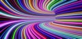 Abstract self-luminous colored lines move fast in the tunnel. 3d