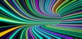Abstract self-luminous colored lines move fast in the tunnel. 3d
