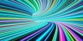 Abstract self-luminous colored lines move fast in the tunnel. 3d