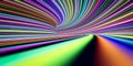 Abstract self-luminous colored lines move fast in the tunnel. 3d