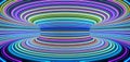 Abstract self-luminous colored lines rotate inside the tunnel of the circle. 3d