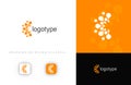 Abstract semi circle, molecular logo with dynamic fluid dots, symbolizing innovation, technology, and networking. Ideal