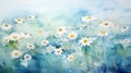 Abstract Serene Watercolor of Calming Chamomile AI Generated