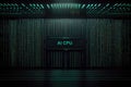 Abstract server room with black and green neon light. Generative AI