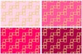 Abstract set of four seamless pattern textures of golden rectangular frames over pink shades background template Vector Royalty Free Stock Photo