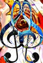 Abstract set of music clefs and lines with notes, music theme graphic collage.